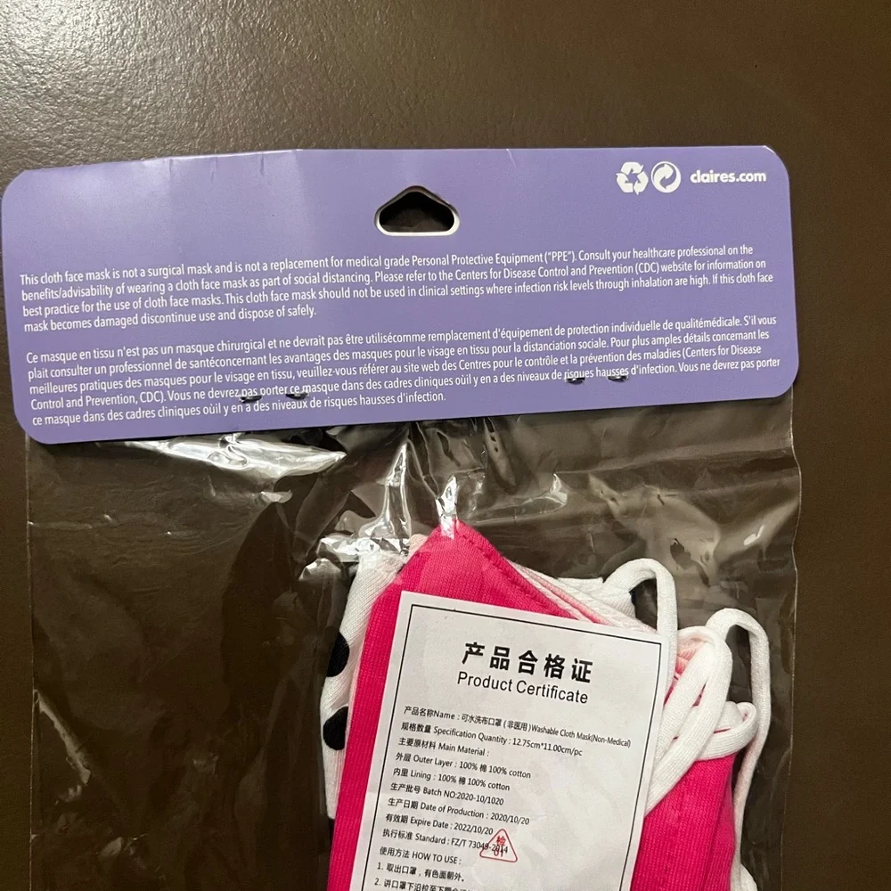 Claire's Black and Pink Kids Face Mask Trio